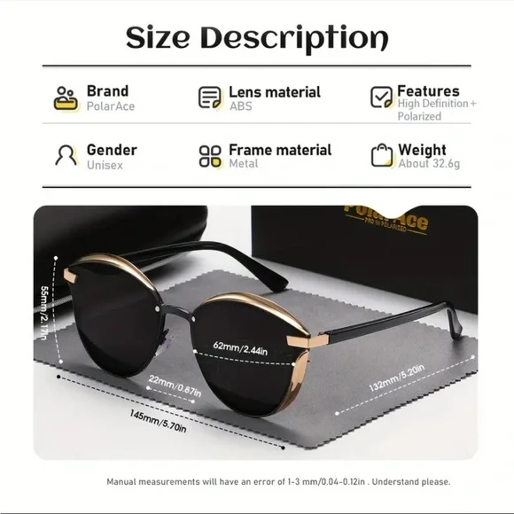 🆕 PolarAce, Premium Elegant Sexy Cat Eye Frame Polarized Sunglasses 2 Colors‼️ - Picture 6 of 10